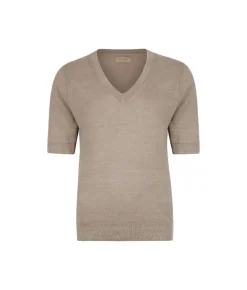 T-shirt con scollo a V in lino e cotone