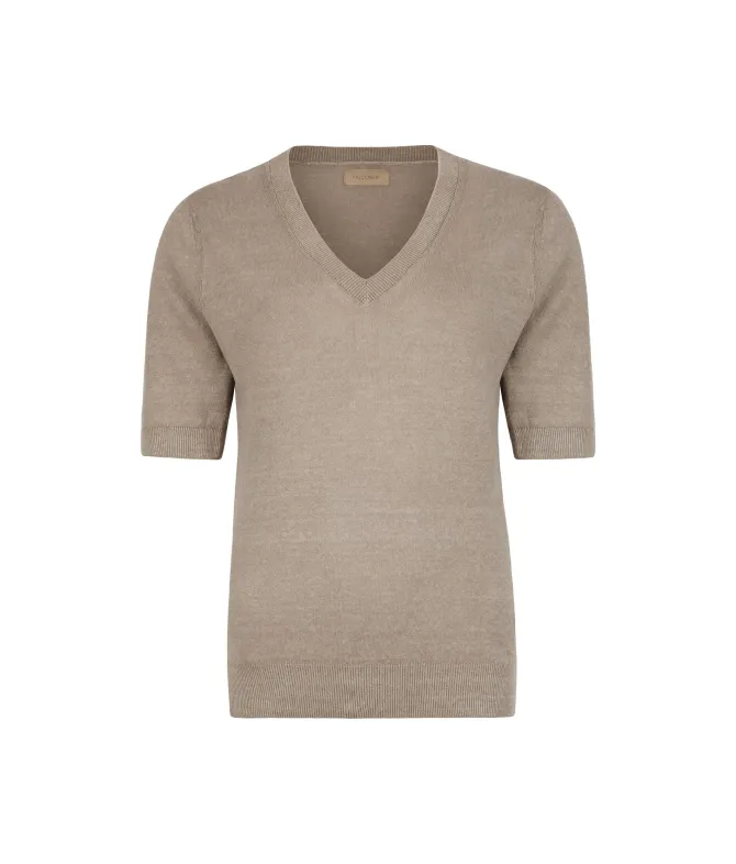 T-shirt con scollo a V in lino e cotone
