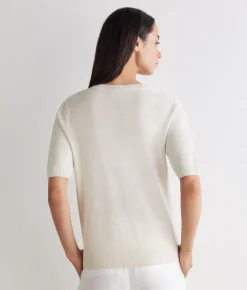 T-shirt con scollo a V in lino e cotone