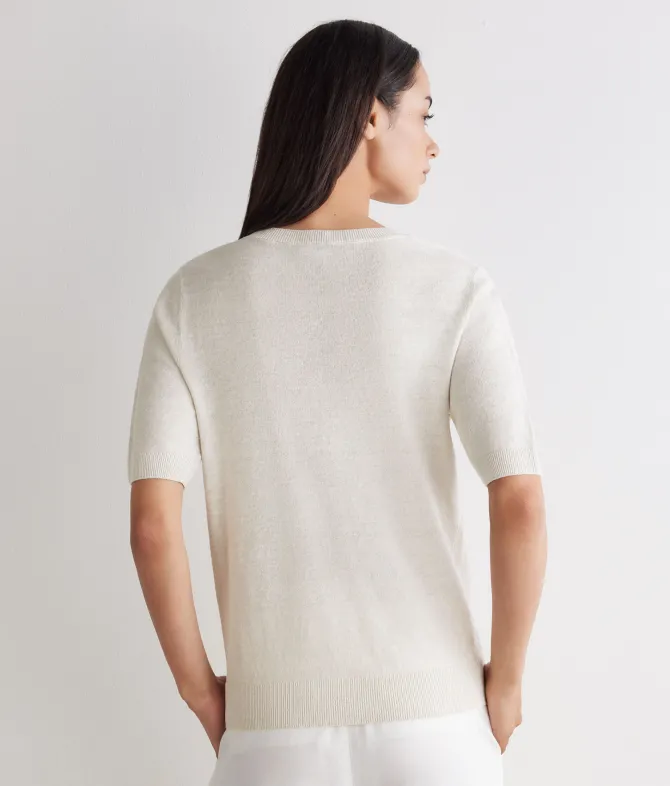 T-shirt con scollo a V in lino e cotone