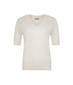 T-shirt con scollo a V in lino e cotone