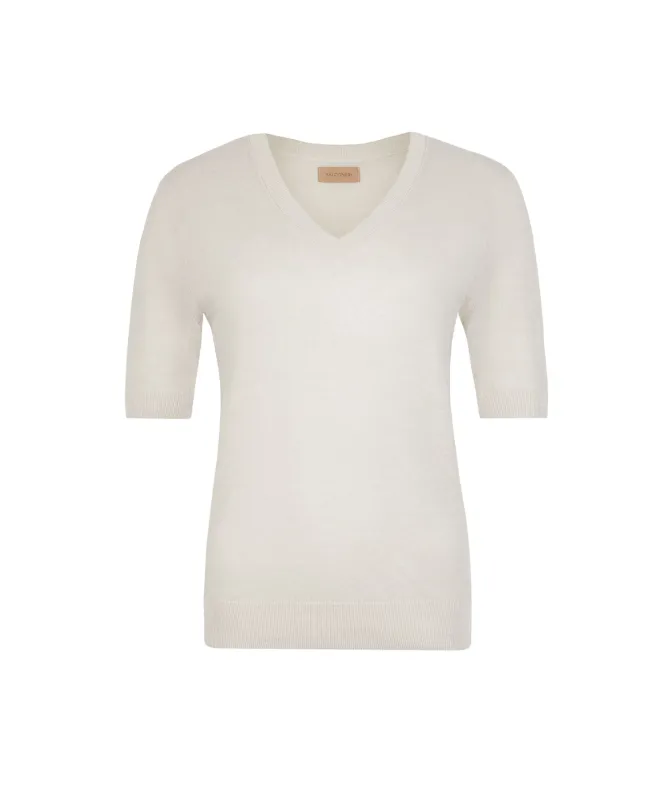 T-shirt con scollo a V in lino e cotone