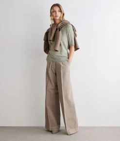 T-shirt con scollo a V in lino e cotone