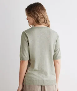 T-shirt con scollo a V in lino e cotone