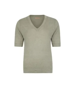 T-shirt con scollo a V in lino e cotone