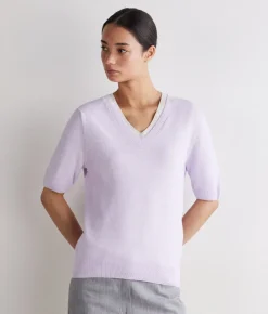T-shirt con scollo a V in lino e cotone
