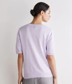 T-shirt con scollo a V in lino e cotone