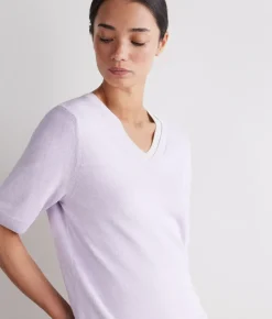 T-shirt con scollo a V in lino e cotone