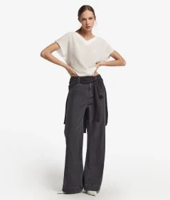 T-Shirt con scollo a V in seta e modal