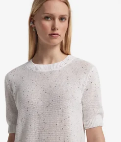 T-shirt girocollo con micro paillettes in lino cotone