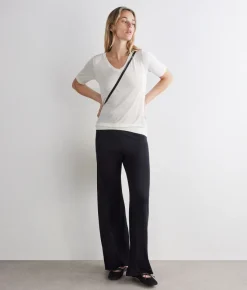 T-shirt scollo a V in seta