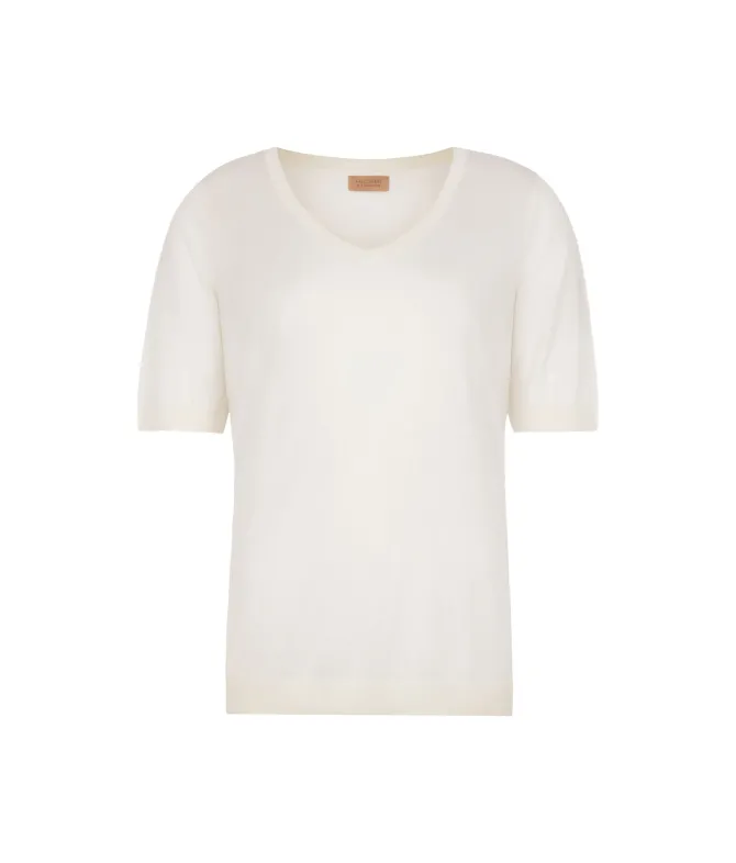 T-shirt scollo a V in seta