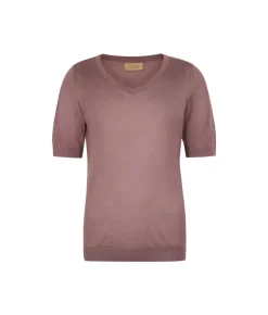 T-shirt scollo a V in seta
